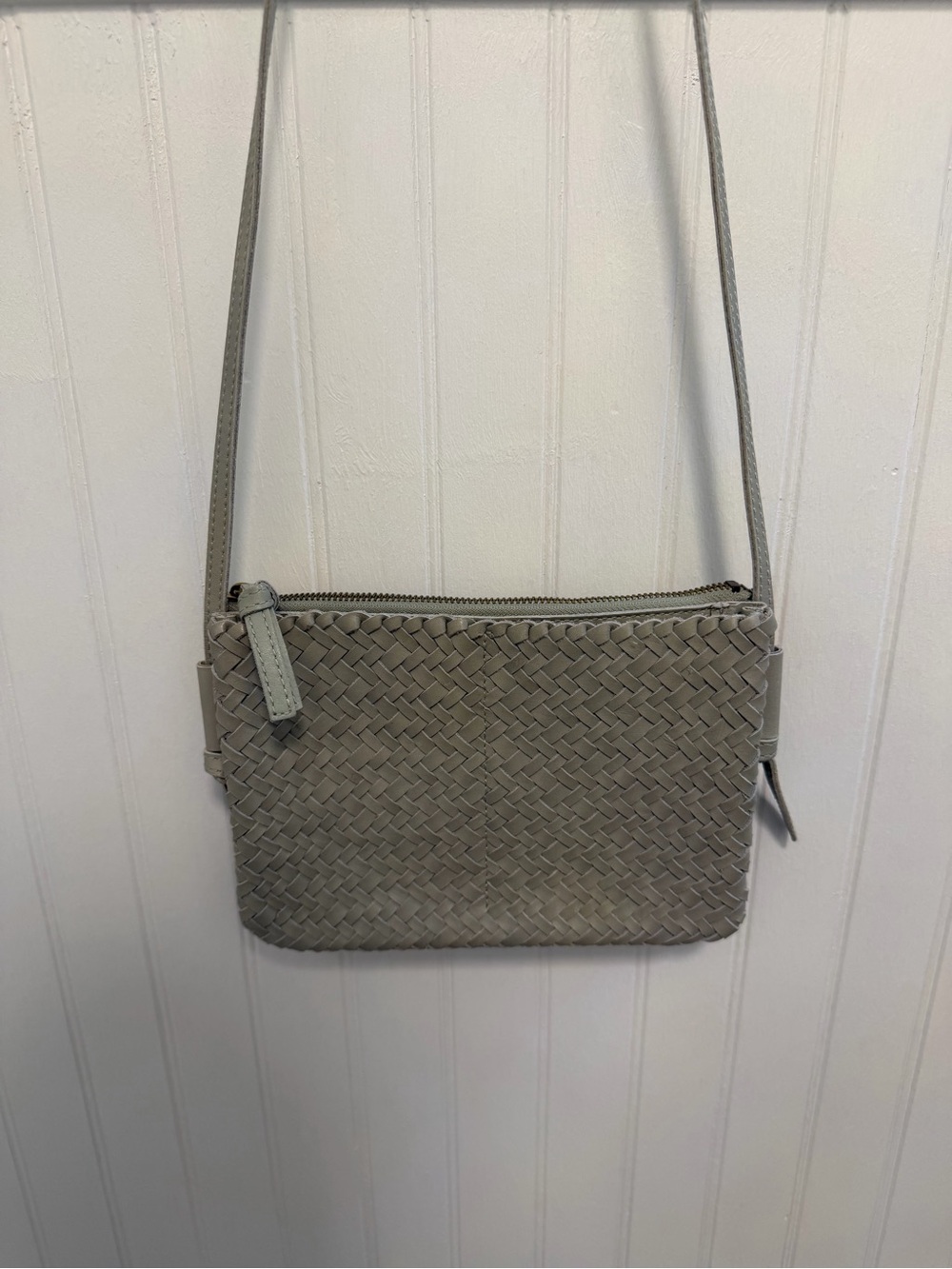 Madewell Woven Leather Crossbody in Light Gray
